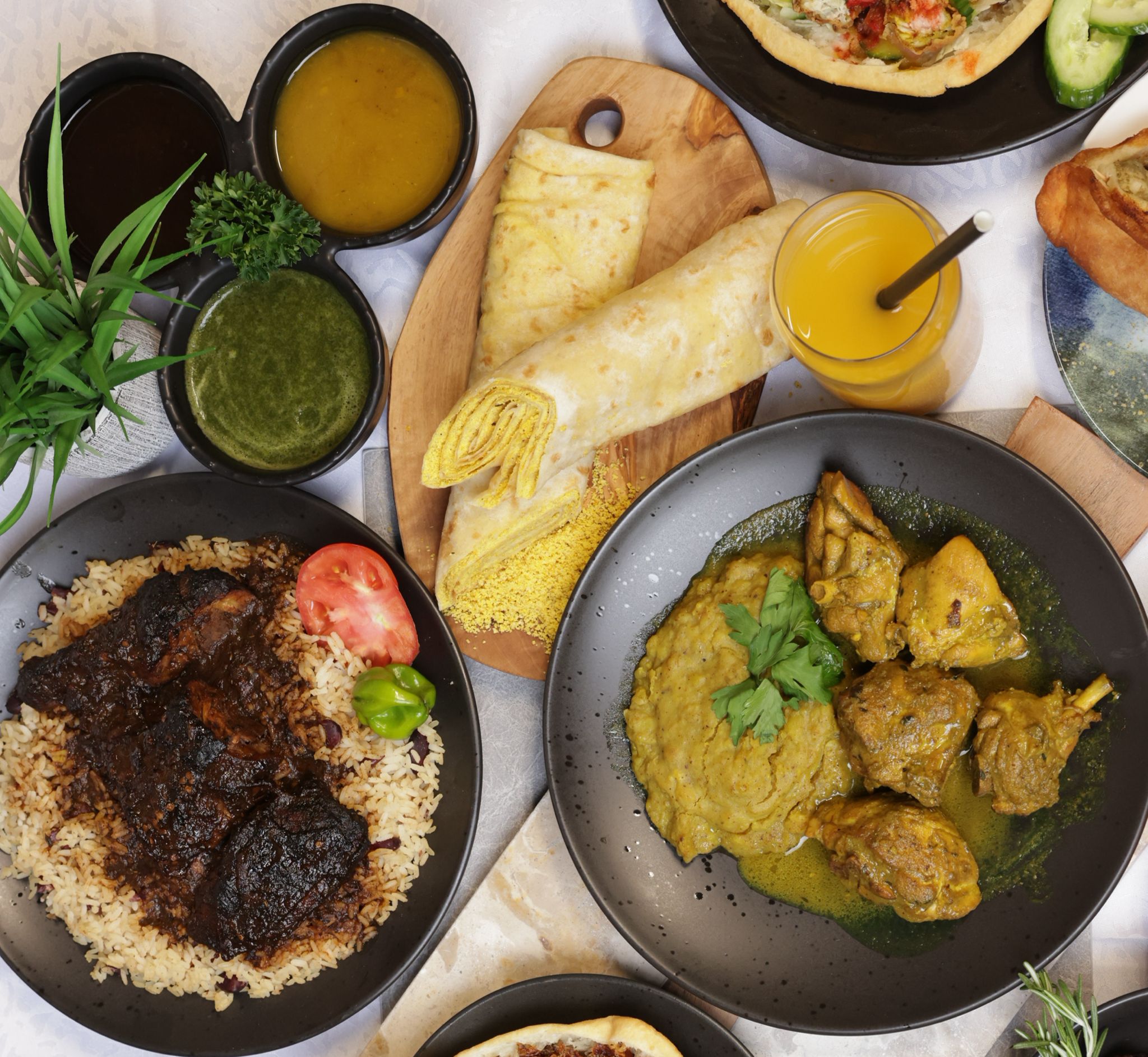 Roti and rice dishes
